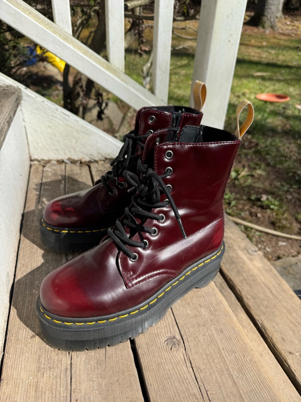 Dr. Martens Vegan Jadon II Platform Boots in cherry red